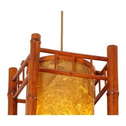 Lustre rétro en bois et bambou avec lanterne