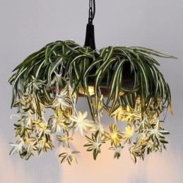 Lampe suspendue de style industriel avec lustre décoré de plantes artificielles