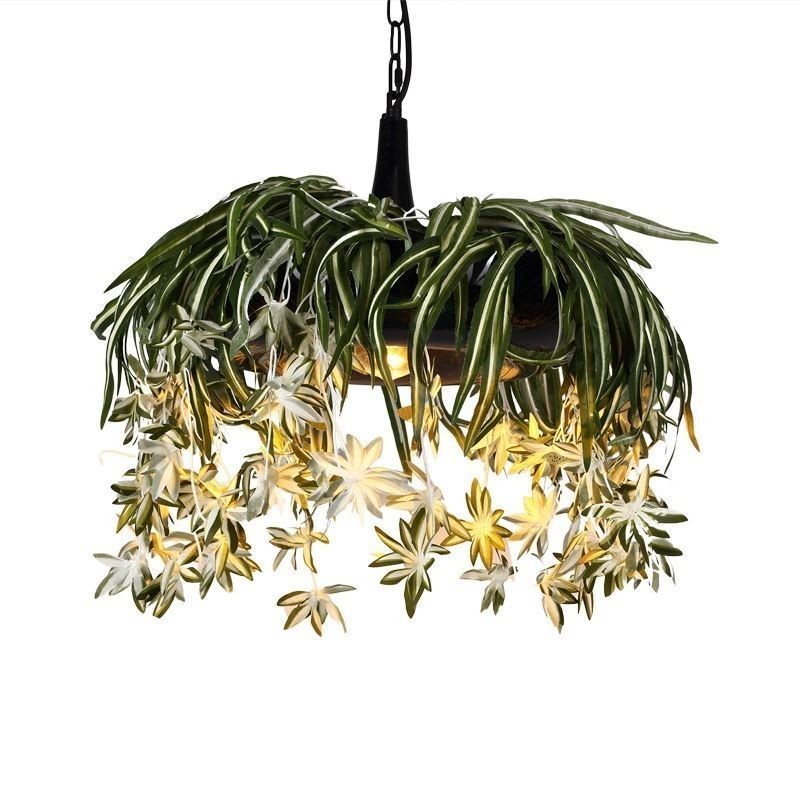Lampe suspendue de style industriel avec lustre décoré de plantes artificielles