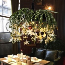 Lampe suspendue de style industriel avec lustre décoré de plantes artificielles