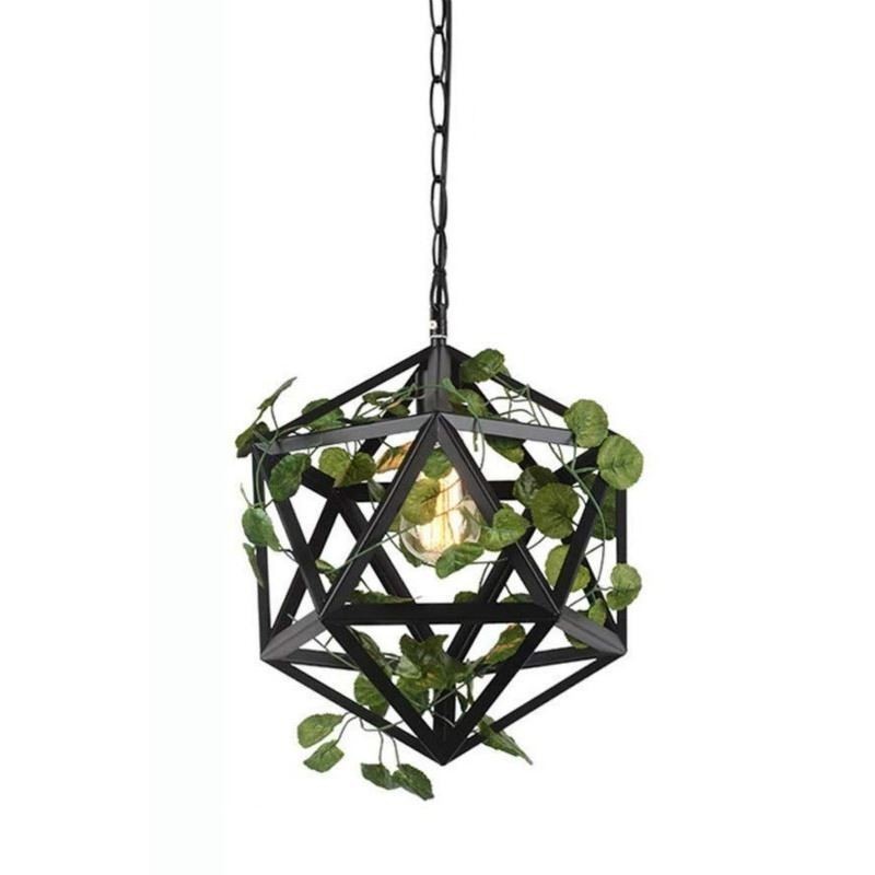 Suspension industrielle vintage en fer avec cage à oiseaux