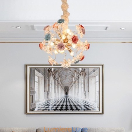 Lustre suspendu décoratif en cristal moderne avec fleurs Lustre suspendu décoratif en cristal moderne avec fleurs