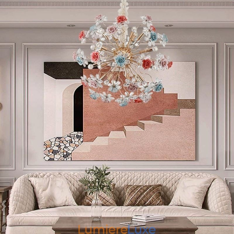 Lustre suspendu décoratif en cristal moderne avec fleurs