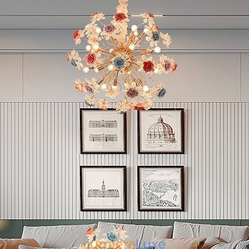 Lustre suspendu décoratif en cristal moderne avec fleurs