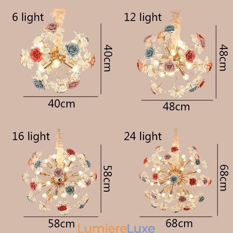 Lustre suspendu décoratif en cristal moderne avec fleurs