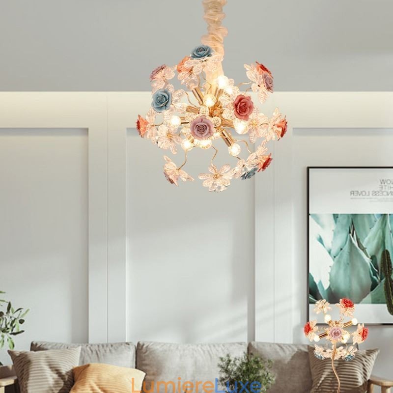 Lustre suspendu décoratif en cristal moderne avec fleurs