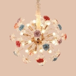Lustre suspendu décoratif en cristal moderne avec fleurs