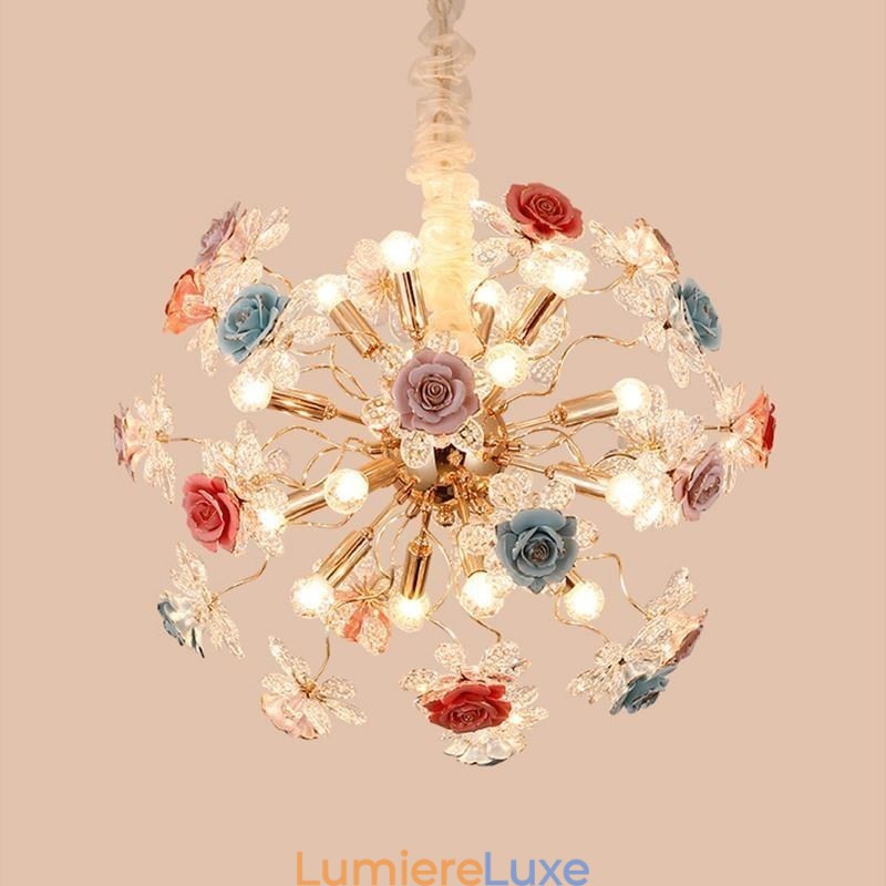 Lustre suspendu décoratif en cristal moderne avec fleurs