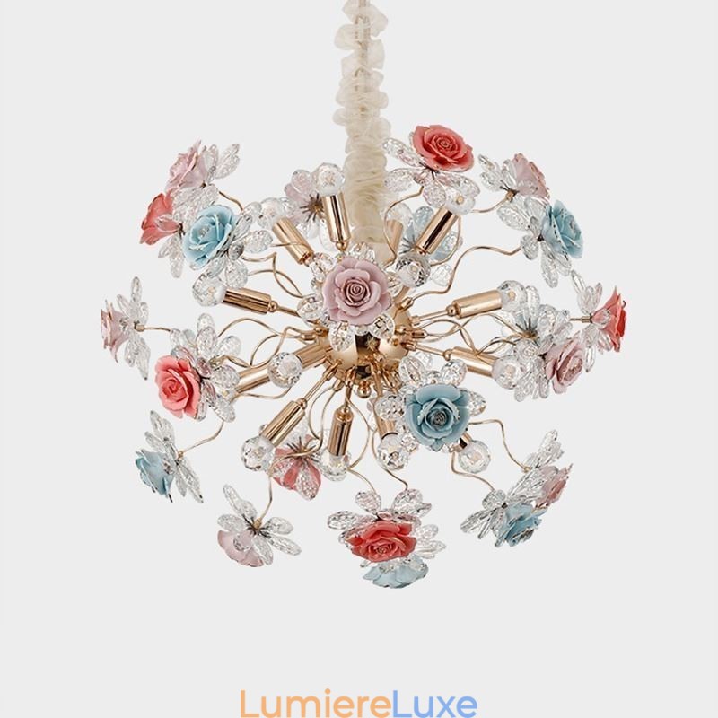 Lustre suspendu décoratif en cristal moderne avec fleurs