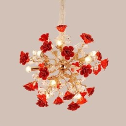 Lustre suspendu de luxe en céramique à fleurs rouges