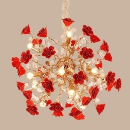 Lustre suspendu de luxe en céramique à fleurs rouges