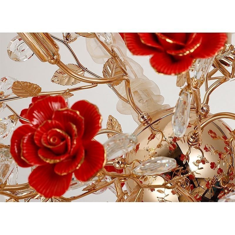 Lustre suspendu de luxe en céramique à fleurs rouges