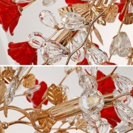 Lustre suspendu de luxe en céramique à fleurs rouges