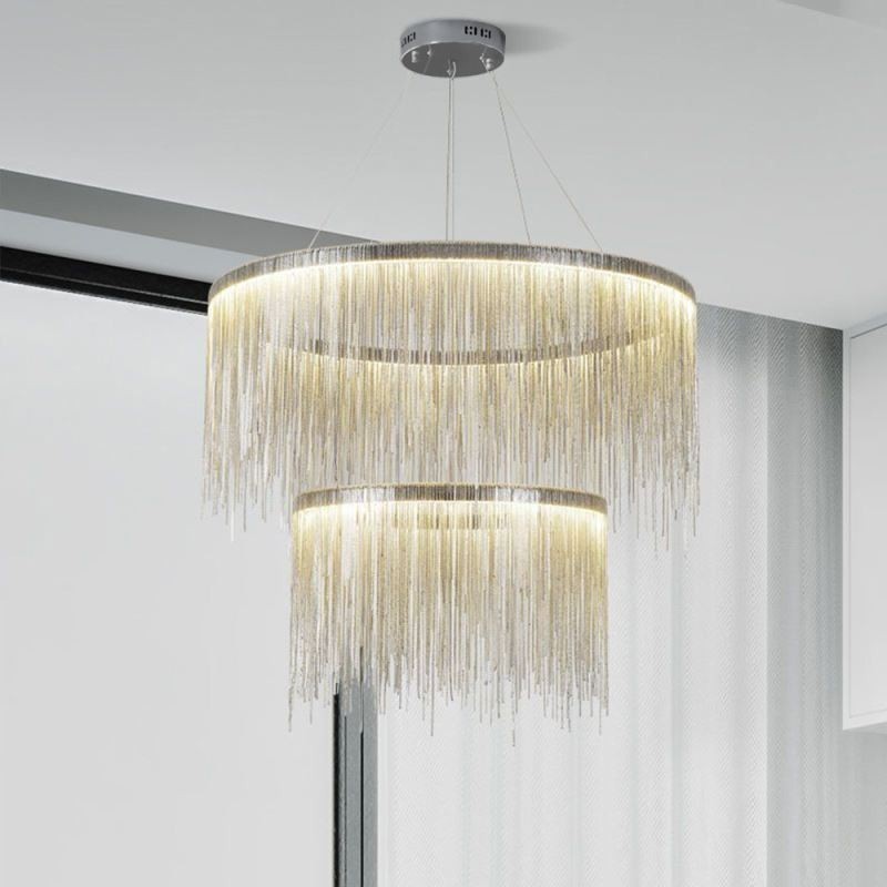 Lustre rond à pampilles de luxe