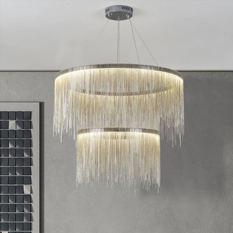 Lustre rond à pampilles de luxe