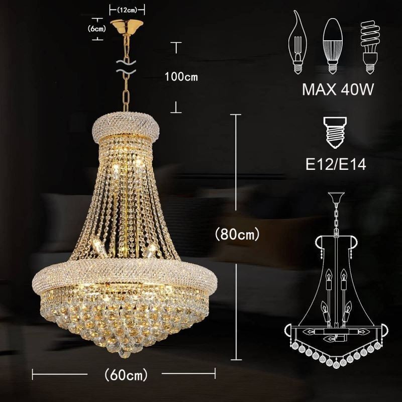 Lustre en forme de couronne, suspension luxueuse en cristal