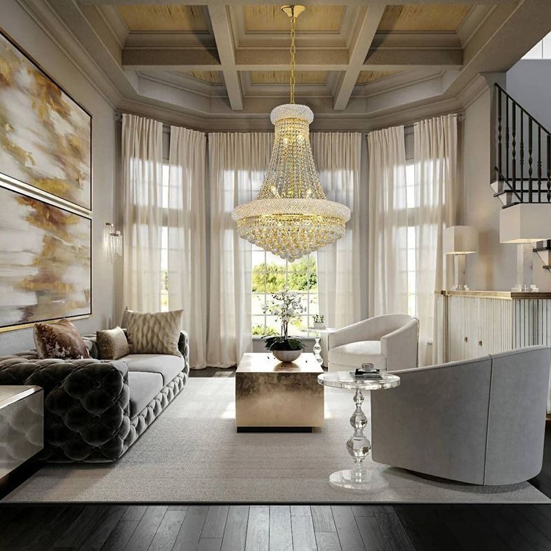 Lustre en forme de couronne, suspension luxueuse en cristal