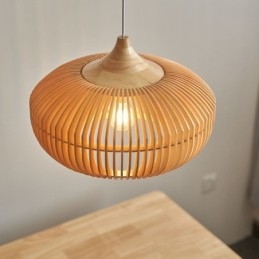 Lustre suspendu en forme de citrouille avec cadre en bois