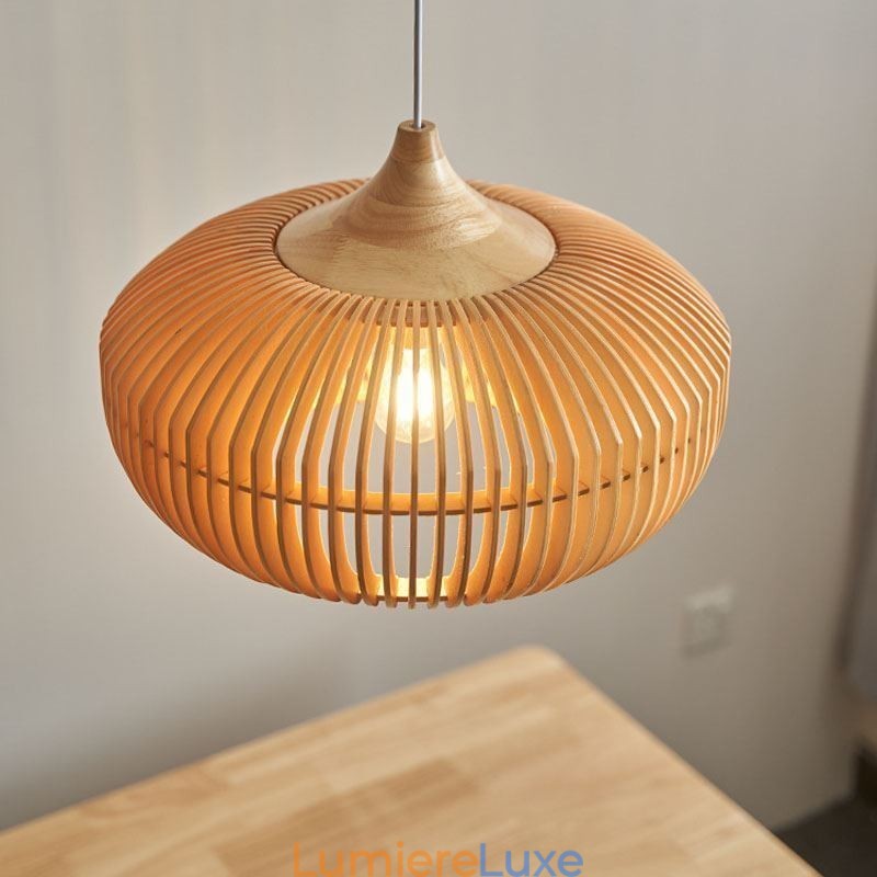 Lustre suspendu en forme de citrouille avec cadre en bois