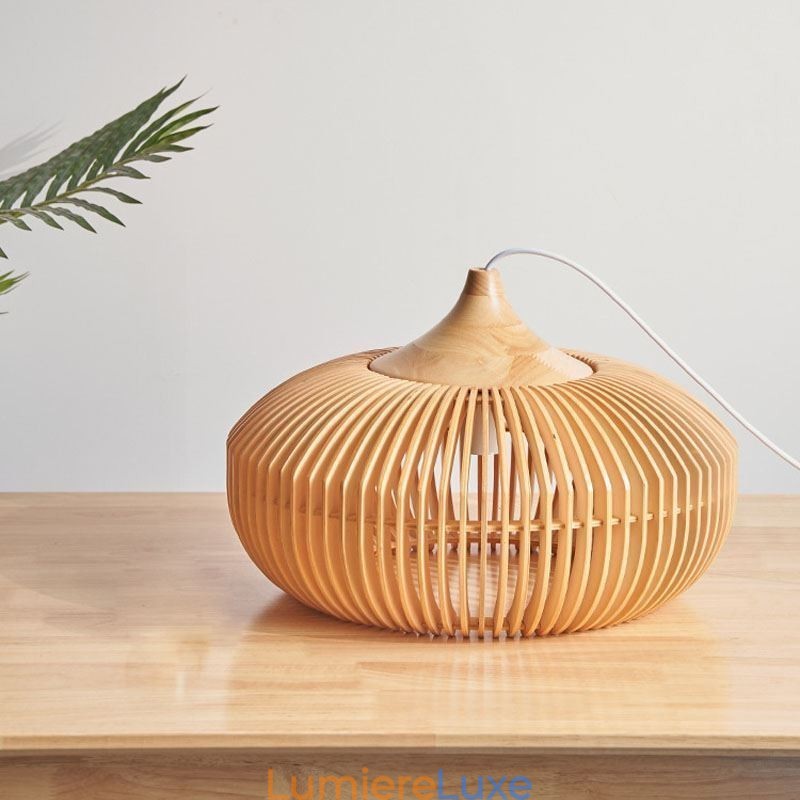 Lustre suspendu en forme de citrouille avec cadre en bois