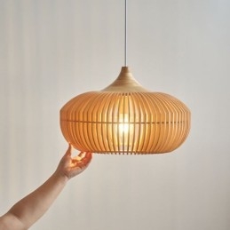 Lustre suspendu en forme de citrouille avec cadre en bois