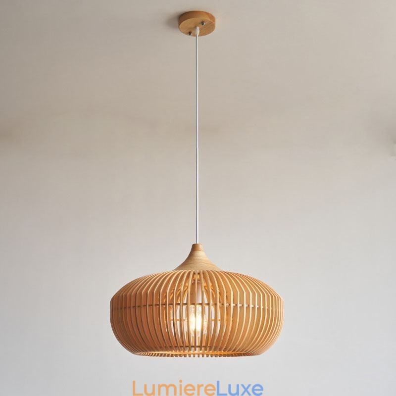 Lustre suspendu en forme de citrouille avec cadre en bois