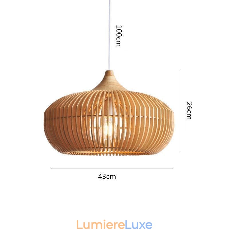 Lustre suspendu en forme de citrouille avec cadre en bois