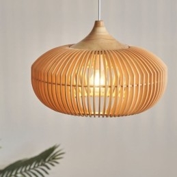 Lustre suspendu en forme de citrouille avec cadre en bois