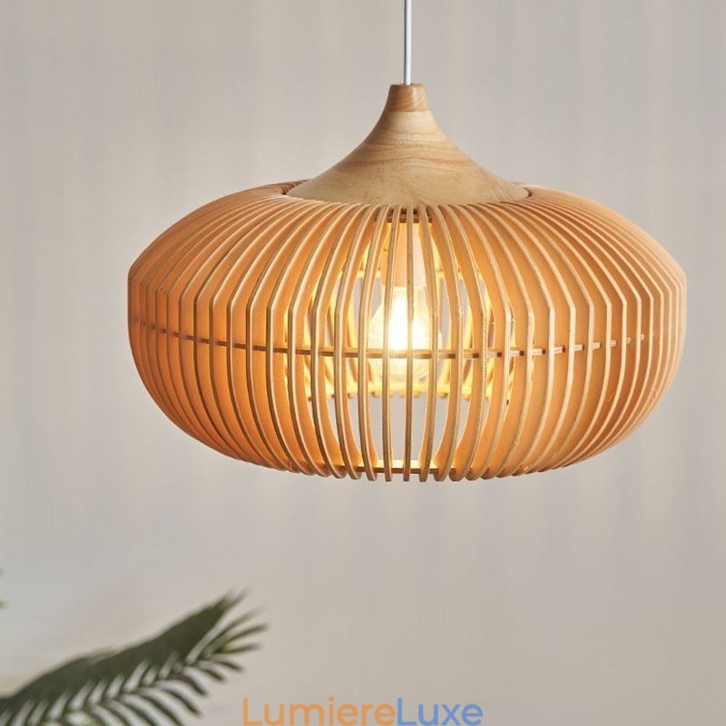 Lustre suspendu en forme de citrouille avec cadre en bois