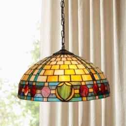 Lampe suspendue vintage en vitrail