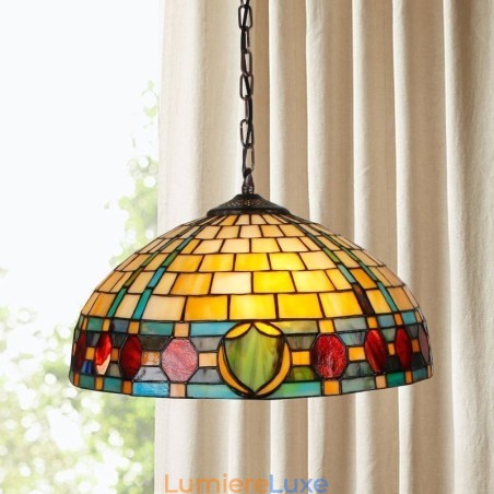 Lampe suspendue vintage en vitrail Lampe suspendue vintage en vitrail