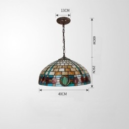 Lampe suspendue vintage en vitrail