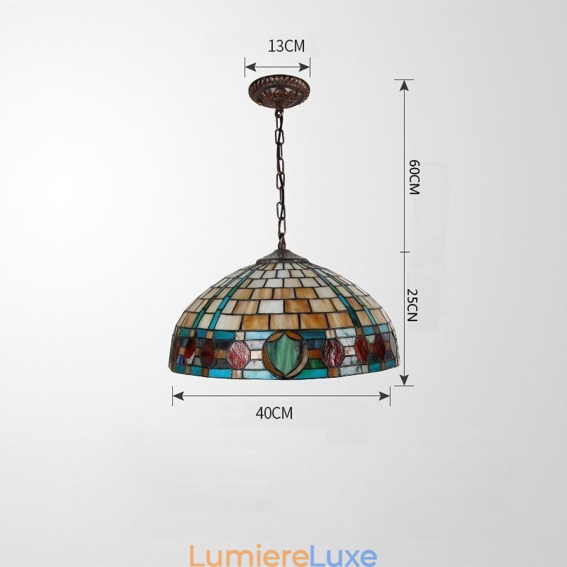 Lampe suspendue vintage en vitrail