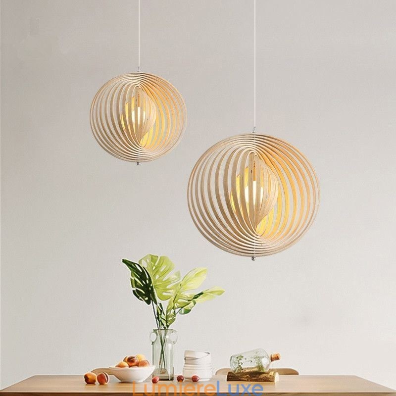 Lustre boule rond moderne en tilleul