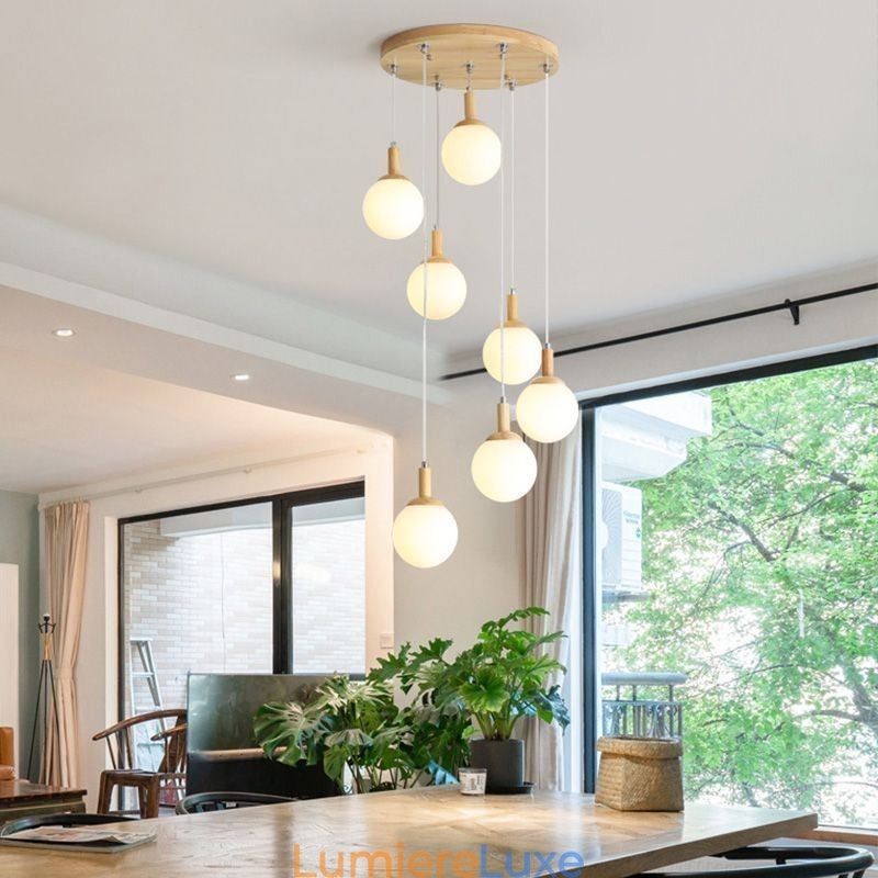 Suspension japonaise en bois et verre nordique