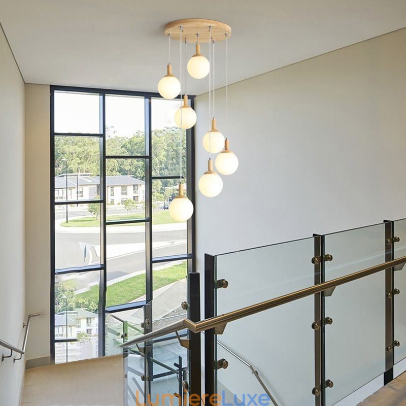 Suspension japonaise en bois et verre nordique