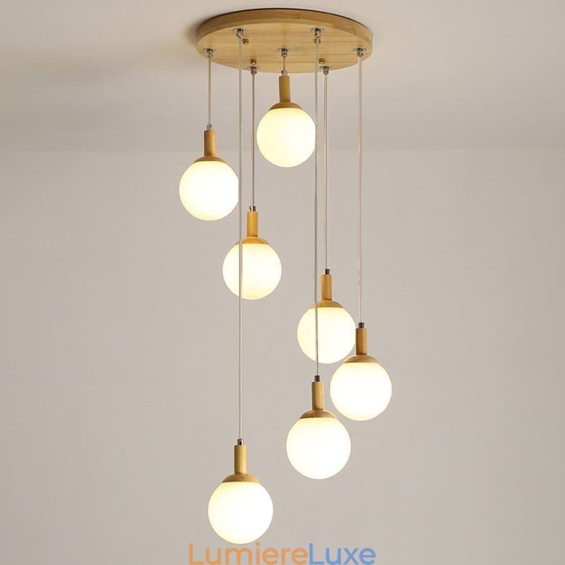 Suspension japonaise en bois et verre nordique