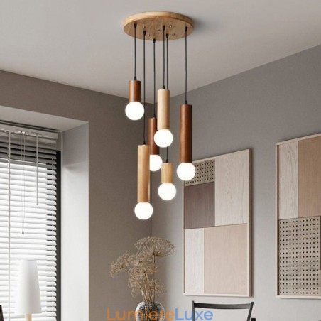 Suspension japonaise en bois à 6 lumières Suspension japonaise en bois à 6 lumières