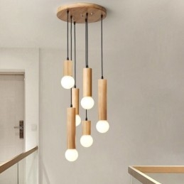 Suspension japonaise en bois à 6 lumières