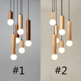 Suspension japonaise en bois à 6 lumières