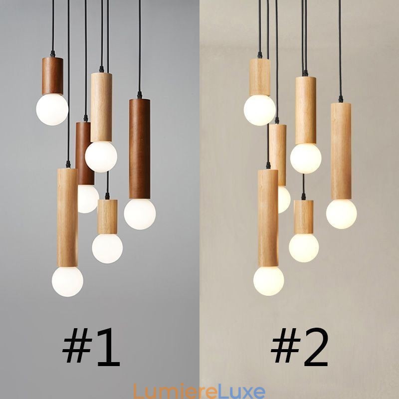 Suspension japonaise en bois à 6 lumières
