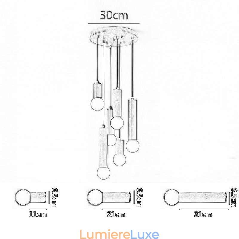 Suspension japonaise en bois à 6 lumières