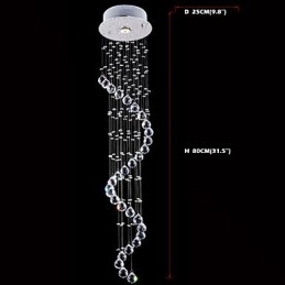 Lustre suspendu en cristal, 1 lumière, argenté, transparent, cristal K9, hélice, H80 cm