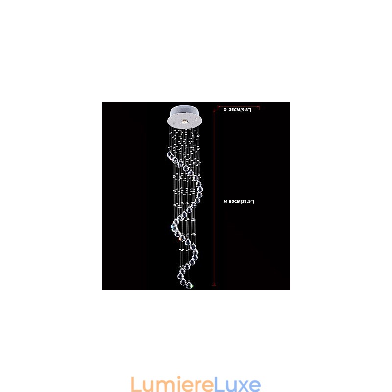 Lustre suspendu en cristal, 1 lumière, argenté, transparent, cristal K9, hélice, H80 cm