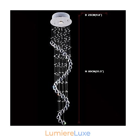 Lustre suspendu en cristal, 1 lumière, argenté, transparent, cristal K9, hélice, H80 cm Lustre suspendu en cristal, 1 lumière, argenté, transparent, cristal K9, hélice, H80 cm