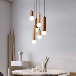 Suspension japonaise en bois à 6 lumières