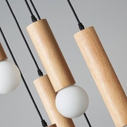 Suspension japonaise en bois à 6 lumières