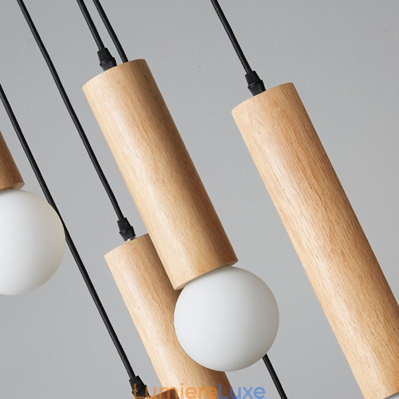 Suspension japonaise en bois à 6 lumières