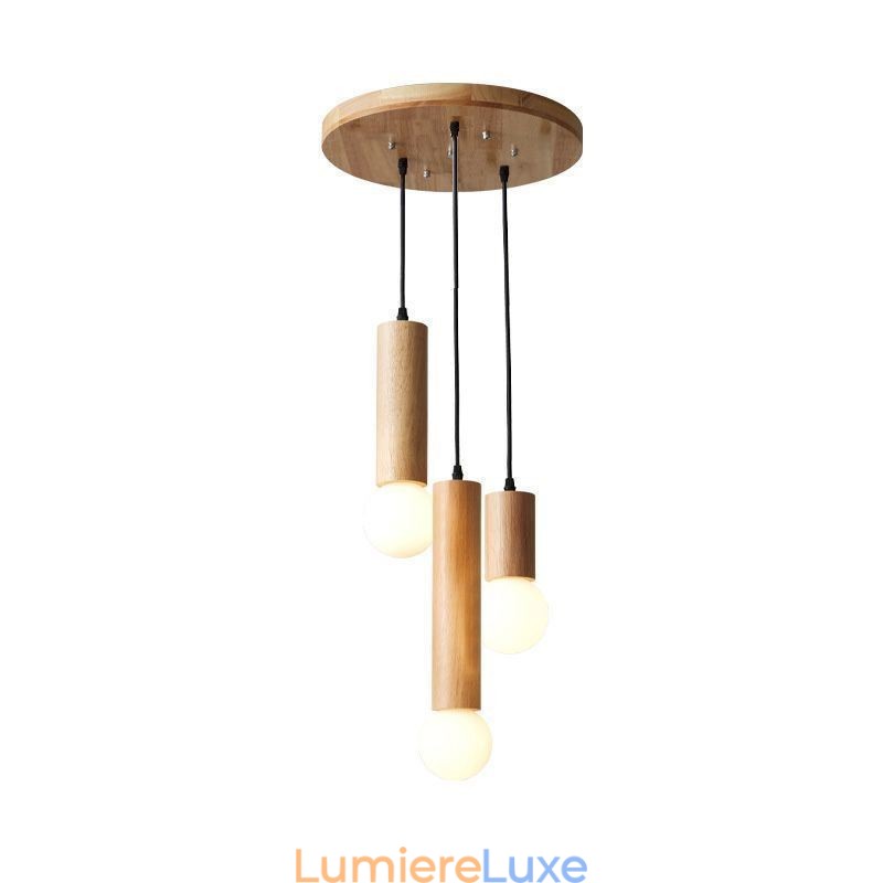 Suspension japonaise en bois à 3 lumières