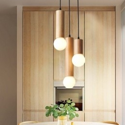 Suspension japonaise en bois à 3 lumières